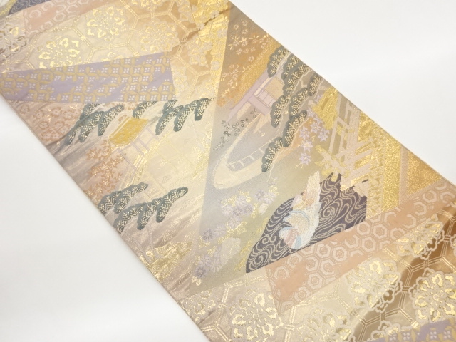 JAPANESE KIMONO / FUKURO OBI / WOVEN MANDARIN DUCK & FLOWER CREST 